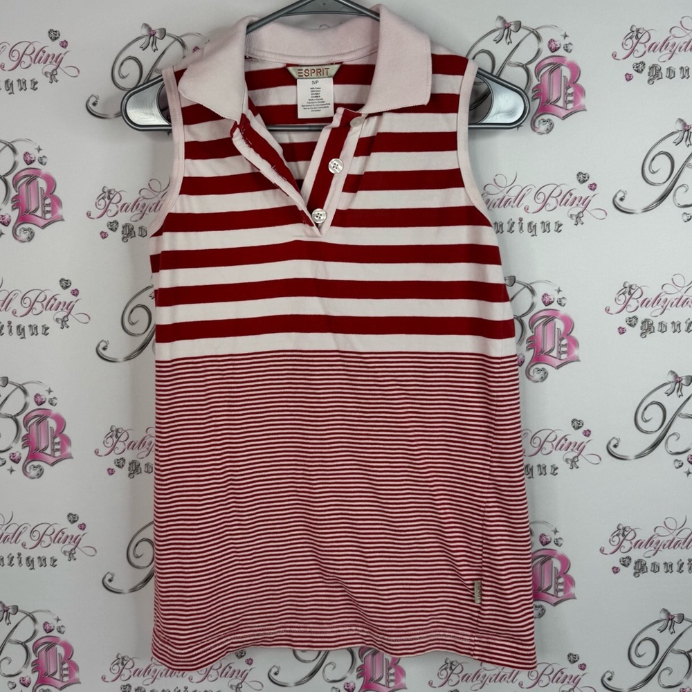 Esprit tank top collared Red white light pink Striped Tank Top button up
